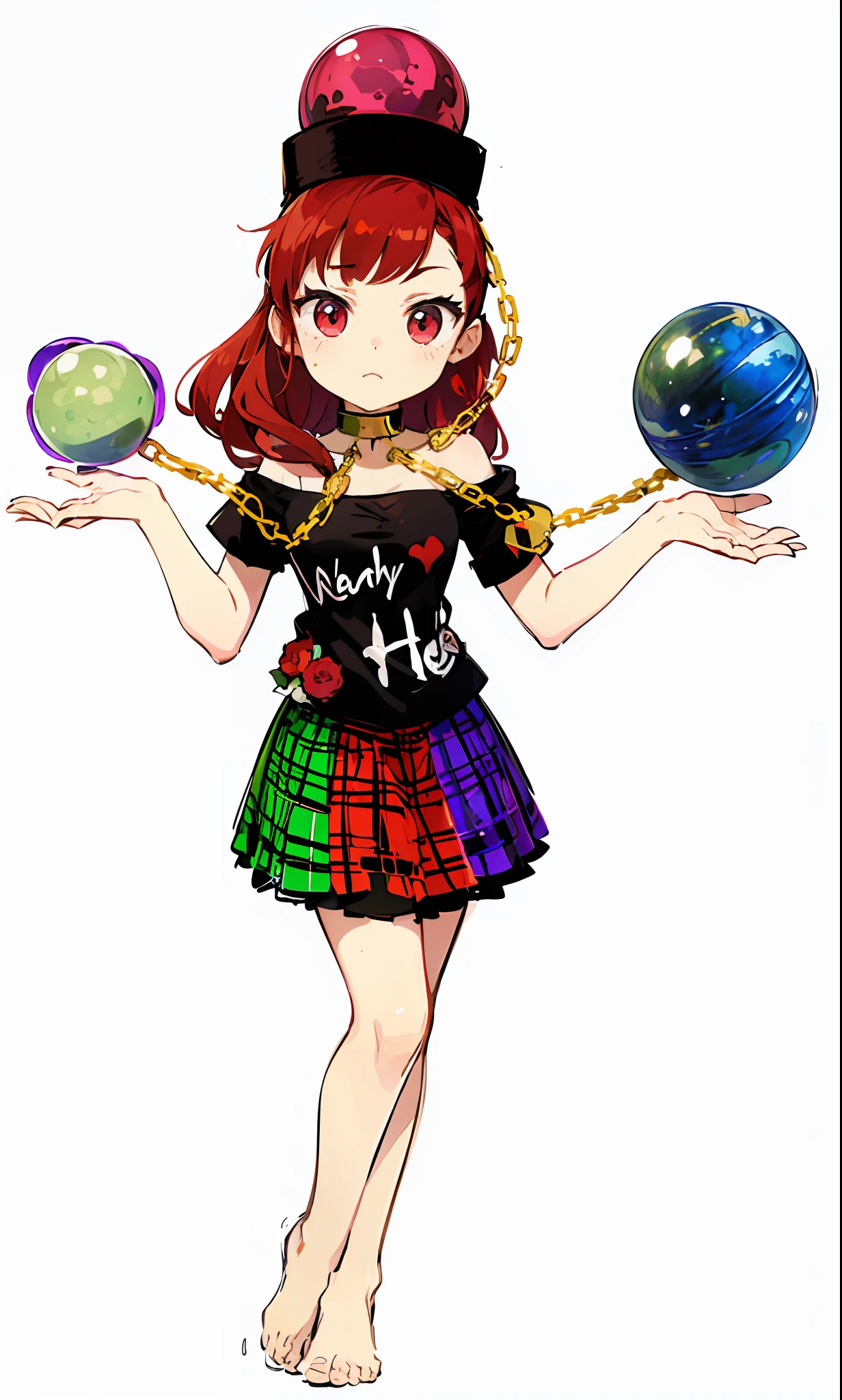 A cartoon girl in a dress holding a ball and chain - SeaArt AI