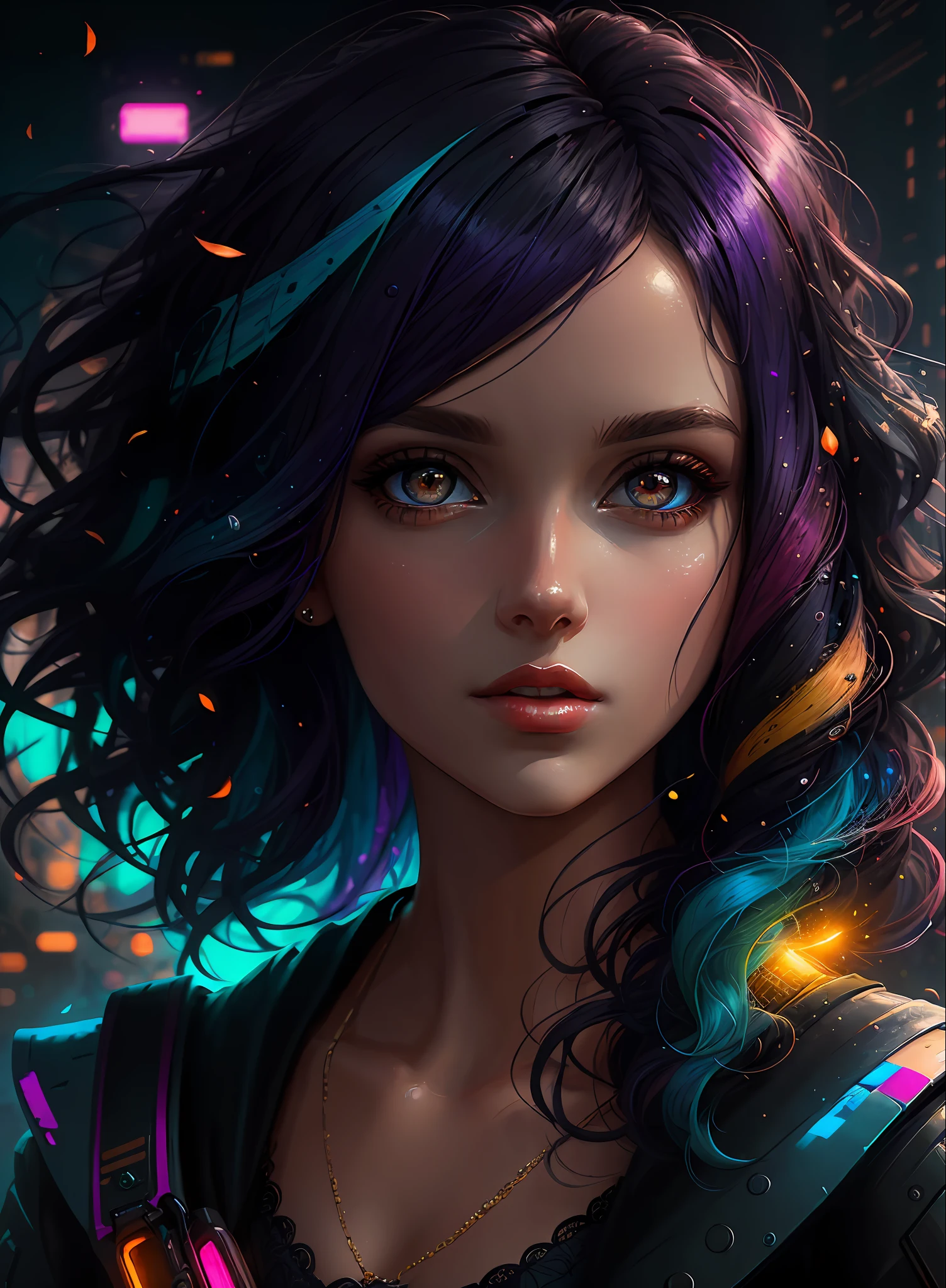 ((Best Quality)), ((Masterpiece)), (Real), (Details), (Details), (1 Woman) close-up portrait of woman with colorful hair, dreamy beautiful woman, 4K high-definition digital art, stunning digital illustration, stunning 8K artwork, colorful digital fantasy art, colorful and dark, beautiful digital artwork, colorful digital painting, Cyberpunk Digital Anime Art, Portrait of Girl with Bright Waves, 8K HD Digital Wallpaper Art, Gorgeous Digital Painting