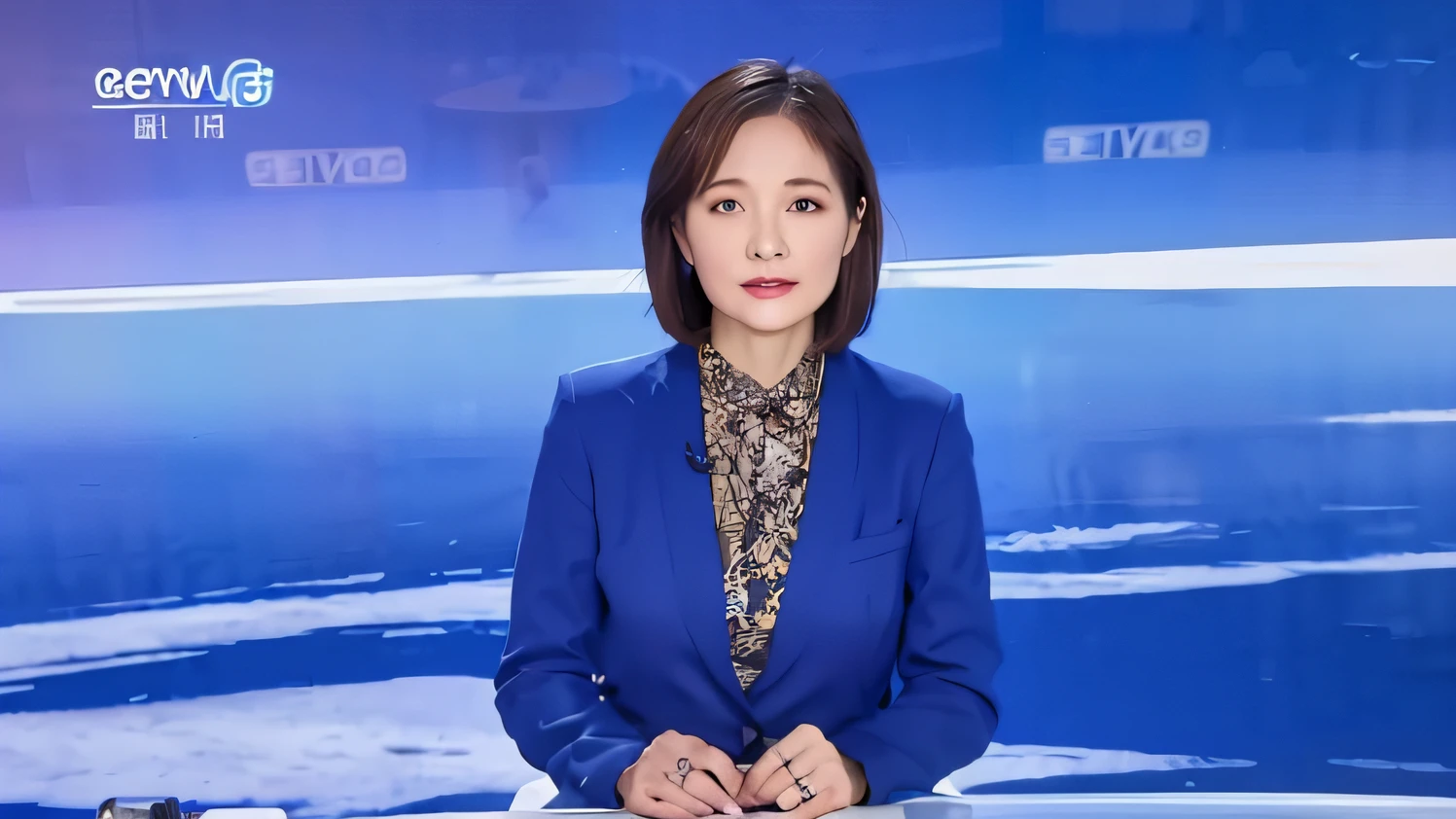 The character is keyed out, changed to a simple background, the hairstyle is changed to a similar short hair, the face is regenerated, 50 years old, intellectual woman