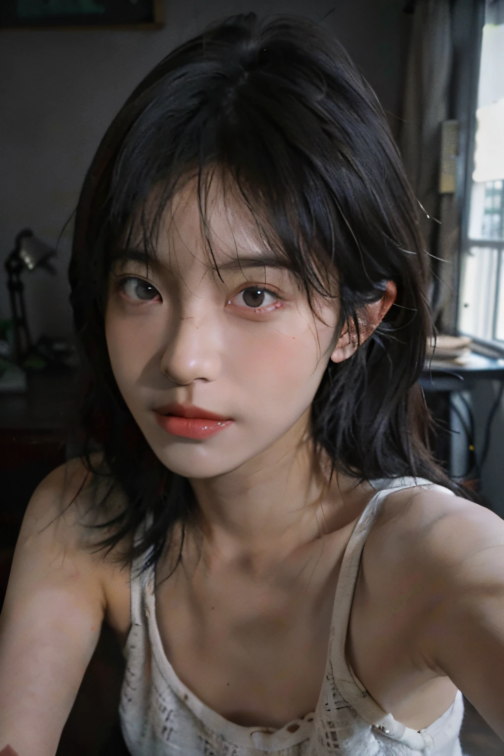 8K,Best quality, masterpiece, ultra high res, (photorealistic:1.4), raw photo, (Authentic skin texture:1.3), (film grain:1.3), (selfie angle),1girl,beautiful detailed eyes and face,masterpiece, best quality,close-up,upper bod,