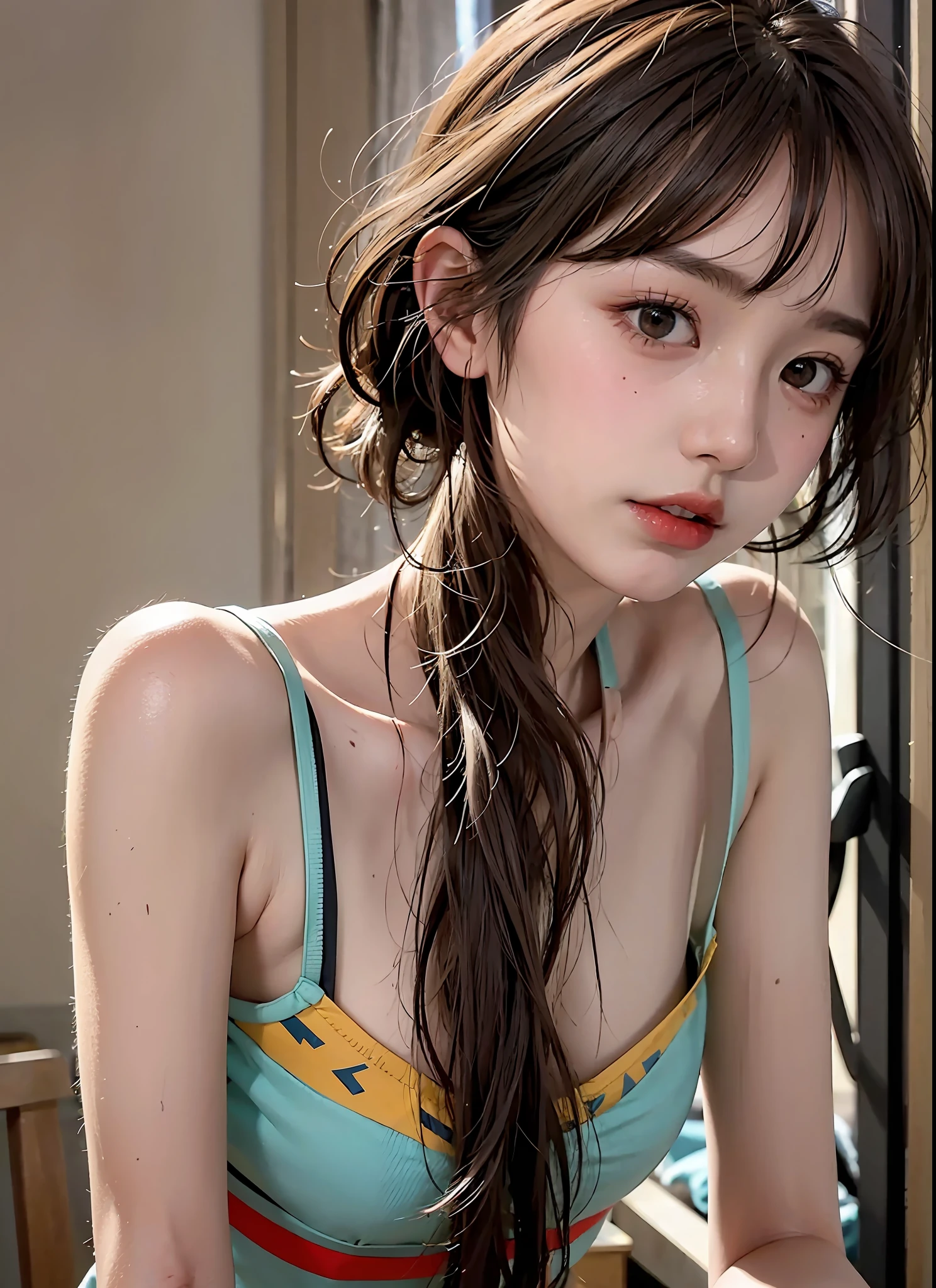 (Masterpiece, Best Quality, Beautiful Girl, Beautiful Face, 8K, Raw Photo), Japan Student, High School Student, Teen, Athletics, Slender, Running, Small Ass, Shortcut Hair, (Dynamic Lighting, Dramatic Lighting, Film Lighting: 1.2), No Makeup, Natural, Film Grain, Chromatic Aberration, Photorealistic, High Resolution, Ultra Detail, Fine Detail, Sharp Focus, Detailed skin, eyes and face