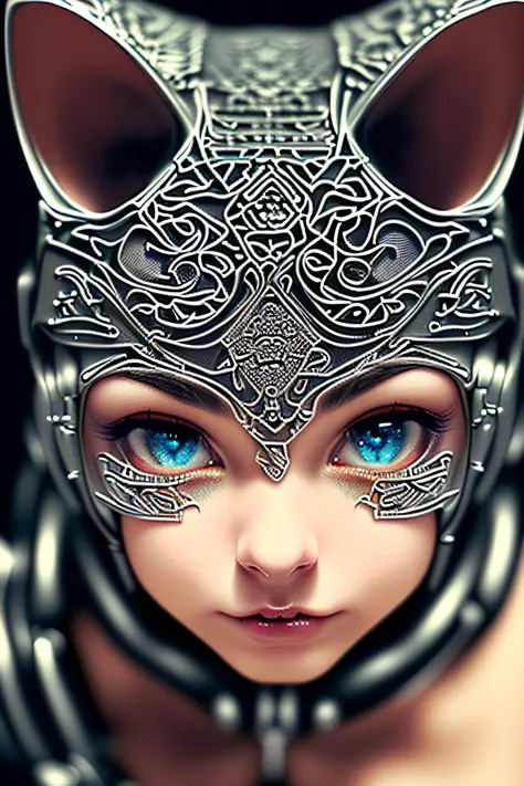a cute kitten made out of metal, cyborg, cyberpunk style, ((intricate details)), hdr, ((intricate details, hyperdetailed)), cine...