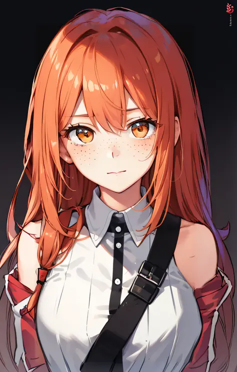 anime girl with long red hair and a white shirt and black tie, detailed portrait of anime girl, portrait anime girl, portrait of an anime girl, anime girl portrait, anime style portrait, sayori, ( ( ( yoshinari yoh ) ) ), rin, portrait of anime girl, [[[[g...