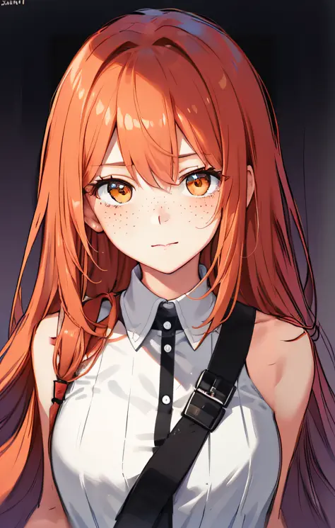 anime girl with long red hair and a white shirt and black tie, detailed portrait of anime girl, portrait anime girl, portrait of an anime girl, anime girl portrait, anime style portrait, sayori, ( ( ( yoshinari yoh ) ) ), rin, portrait of anime girl, [[[[g...