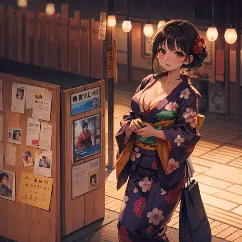 super high quality, photo, woman alone, wearing sexy yukata, cleavage, naughty pants, twilight --auto