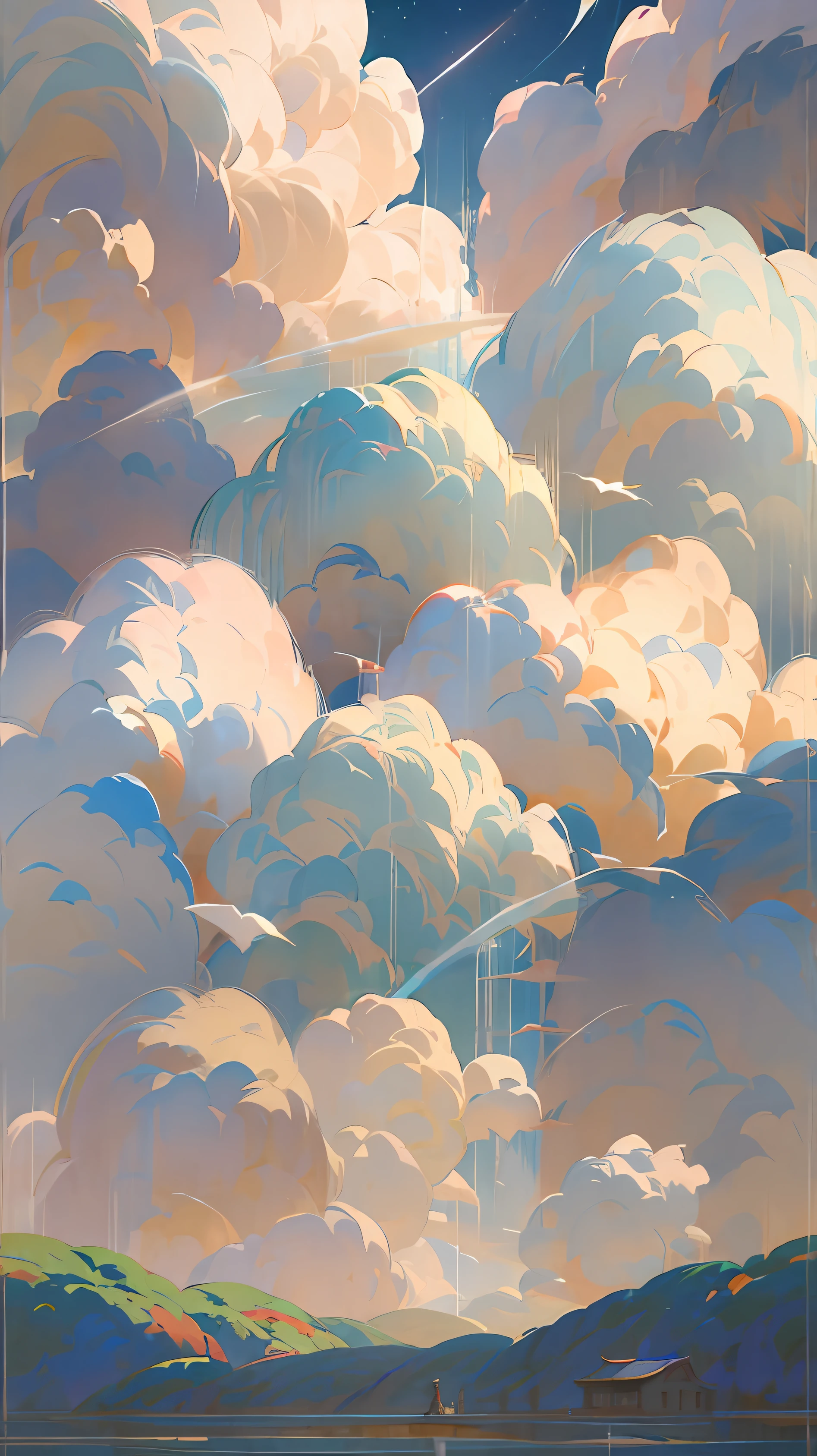 숲 4K HD 애니메이션 구름 하늘 다채로운 구름 신화 둔황