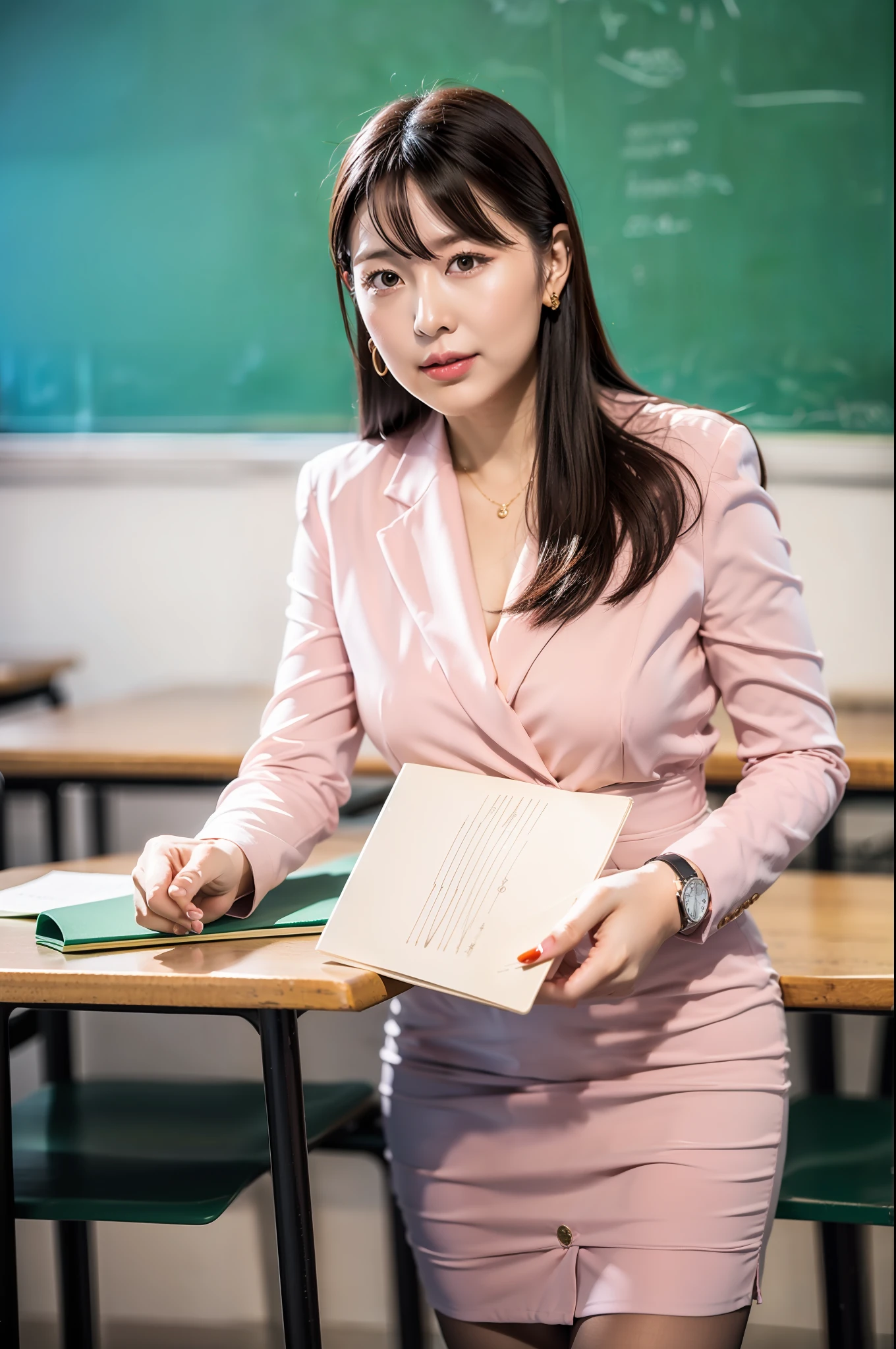 8K,32K, Best Quality , High Definition , Perfect Lighting , RAW Development , Beautiful Skin ,Watch Audience , POV ,1 Japan Beautiful Mature Woman (Huge, Perfect Body) OL suit, tight skirt, female teacher, classroom, full body, big, mom