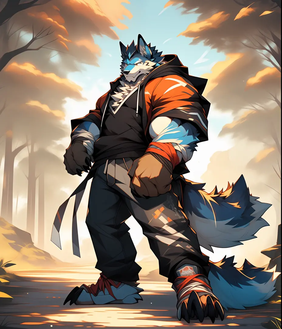 furry muscular werewolf male in pants, furry art, muscle werewolf, high resolution committee, full body committee, furry anime, ...