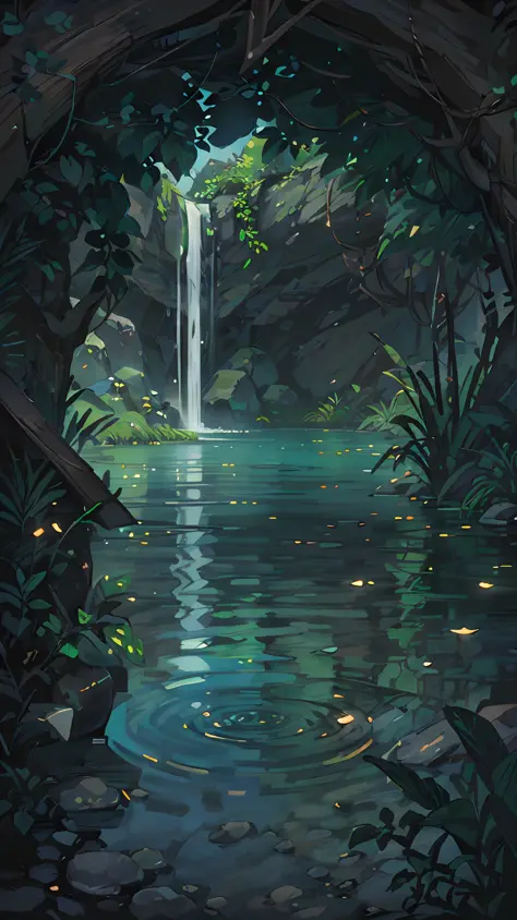 Chinese ancient times, spring, jungle, lake, cave, waterfall, tree, meadow, rock, deer, hot spring, water vapor, (illustration: 1.0), epic composition, realistic lighting, HD details, masterpiece, best quality, (very detailed CG unified 8k wallpaper) --aut...
