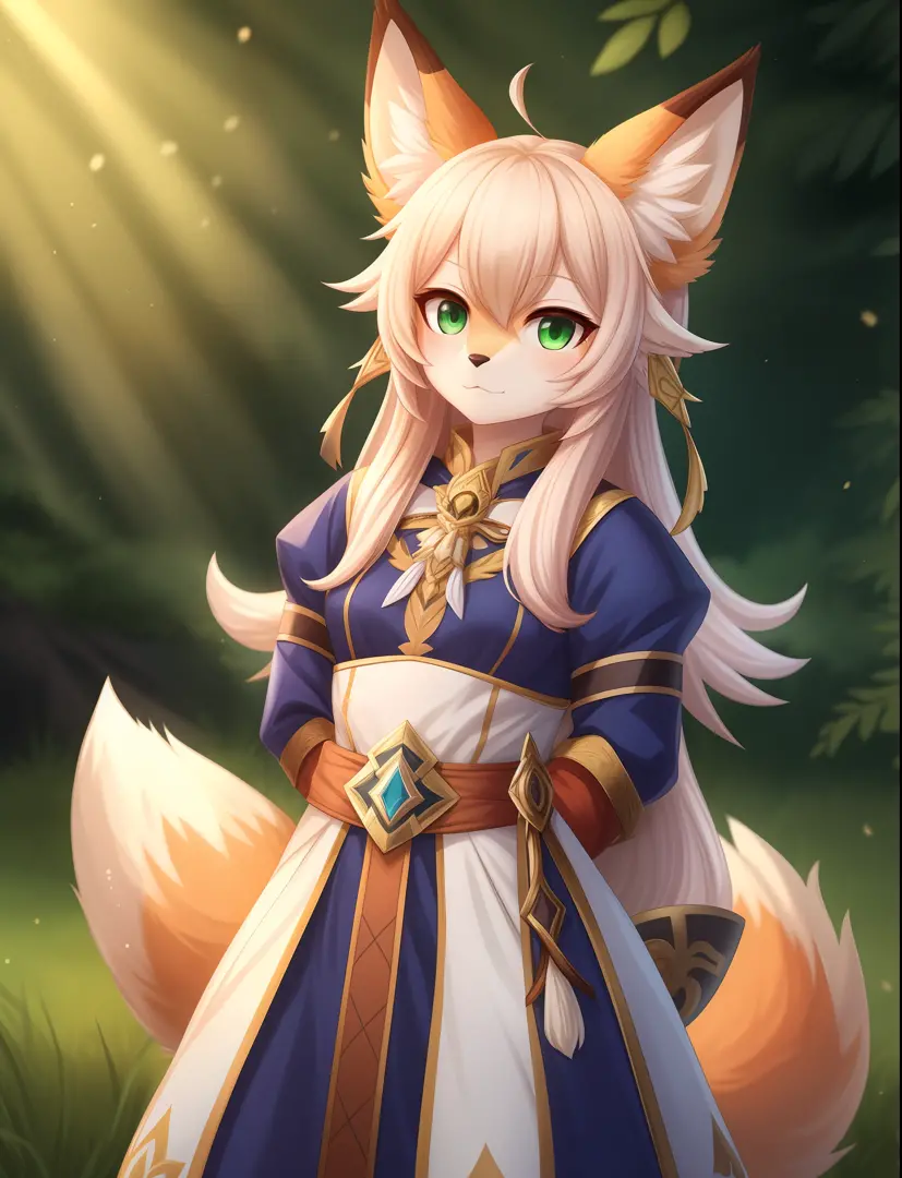 (fluffy anthro furry:1.3),  1girl, solo, hair, fox, fox ears, furry, nahida \(genshin impact\),cross-shaped pupils, green eyes,(...