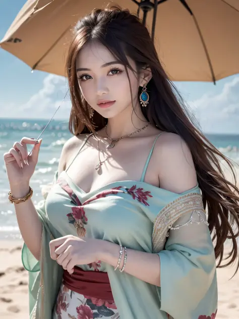 (upper body), (best quality:1.1) ,(photorealistic:1.1), (photography:1.1), (highly detailed:1.1), looking at viewer,armlet, Jade bracelet, eyelashes, happy, medium breasts,beautiful detailed girl, (extremely detailed eyes and face), (lighting on face),neck...