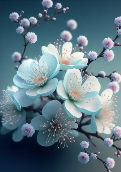 there is a close up of a bunch of flowers on a branch, paul barson, flower blossoms, beautiful digital artwork, beautiful digita...