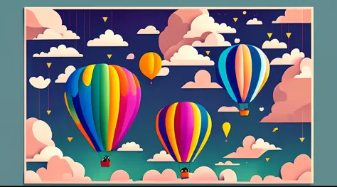 One (Colorful Balloons: 1.1), Two (Five Colored Paper Airplanes), Blue Sky and White Clouds, A Little Bird, Vector Art, Kurzgesagt, Sharp Focus, (HDR), (8k), (Billion Pixels), ((Masterpiece))