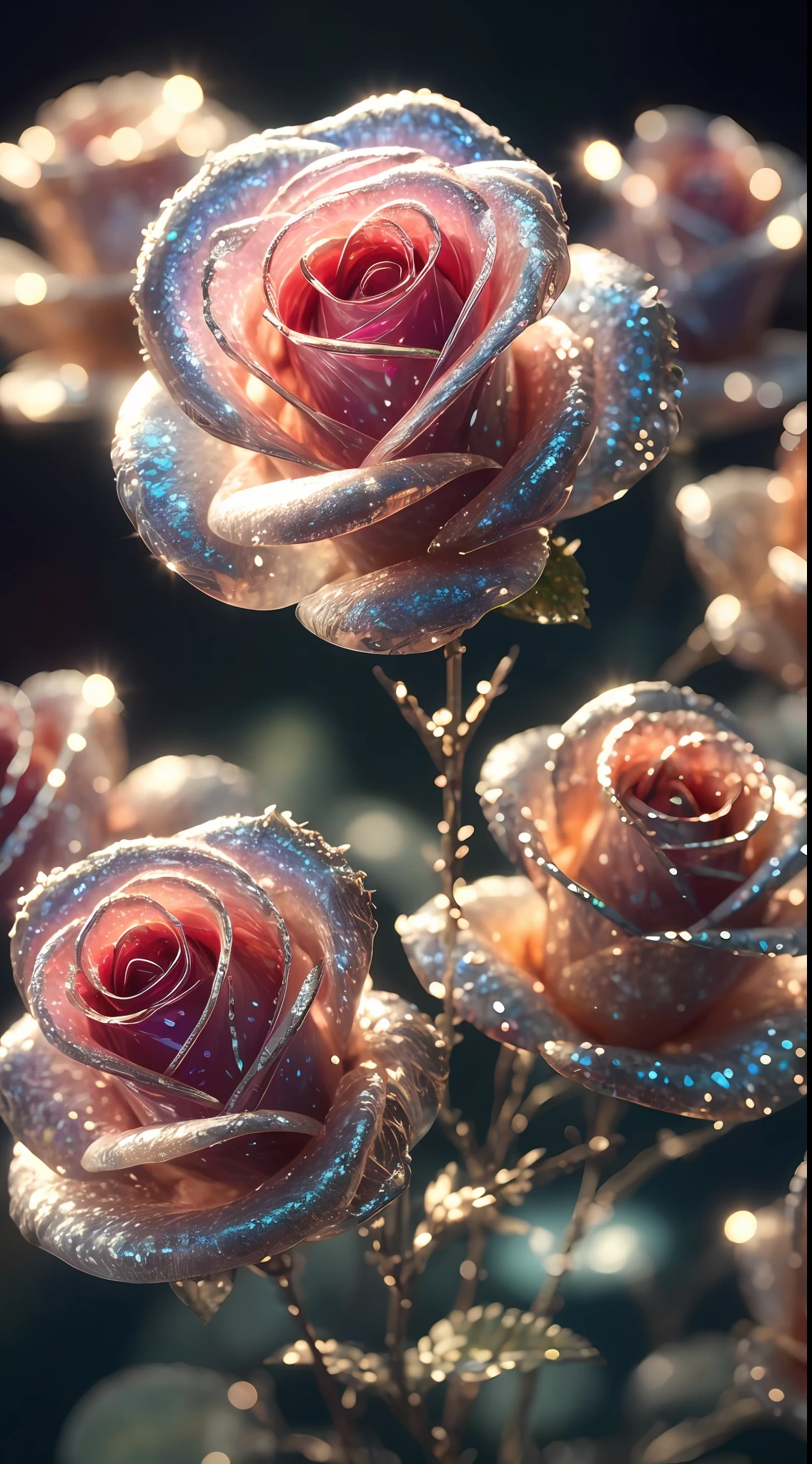 There are many roses that are covered in water droplets - SeaArt AI