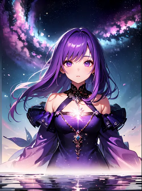 absurdity, high definition, (official art, beauty and aesthetics: 1.2),
1 girl, purple hair, middle hair, purple crystal eyes, s...
