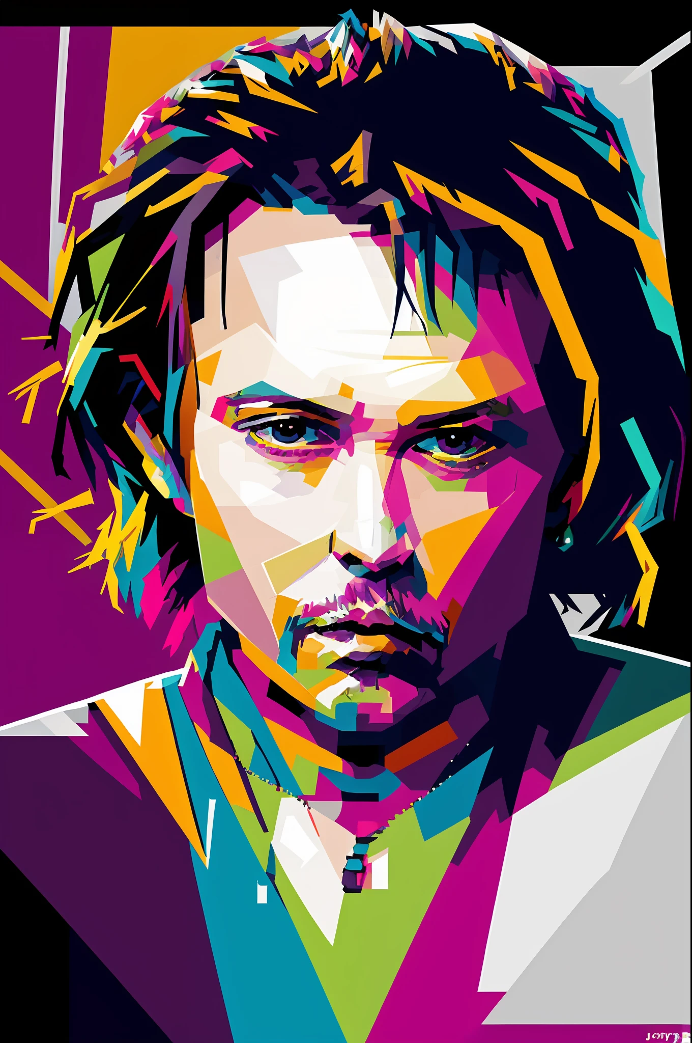 WPAP-Stil, Porträt von Johnny Depp, Jack Sparrow, Fluch der Karibik , Farbe harmonisieren