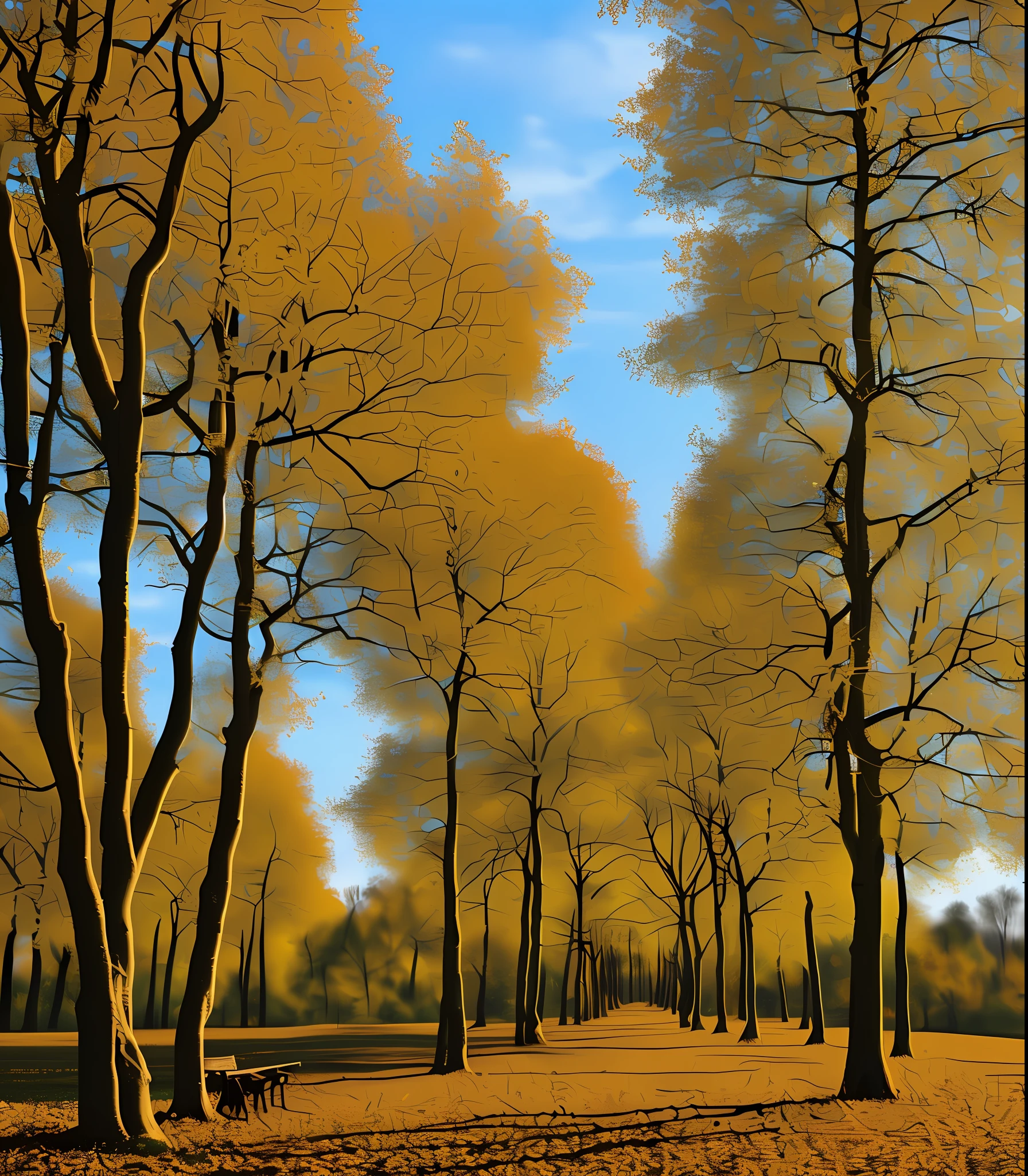 (masterpiece) RAW forest of plane trees in autumn, at sunrise, ultra realistic highly detailed intricate photorealistic