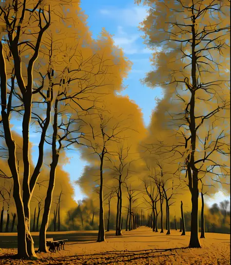 (masterpiece) raw forest of plane trees in autumn, at sunrise, ultra realistic highly detailed intricate photorealistic