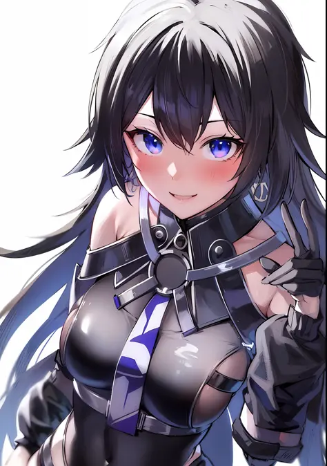 anime girl with black hair and blue eyes in black costume, ayaka genshin impact, black, armor girl, from ark night, hestia, deta...