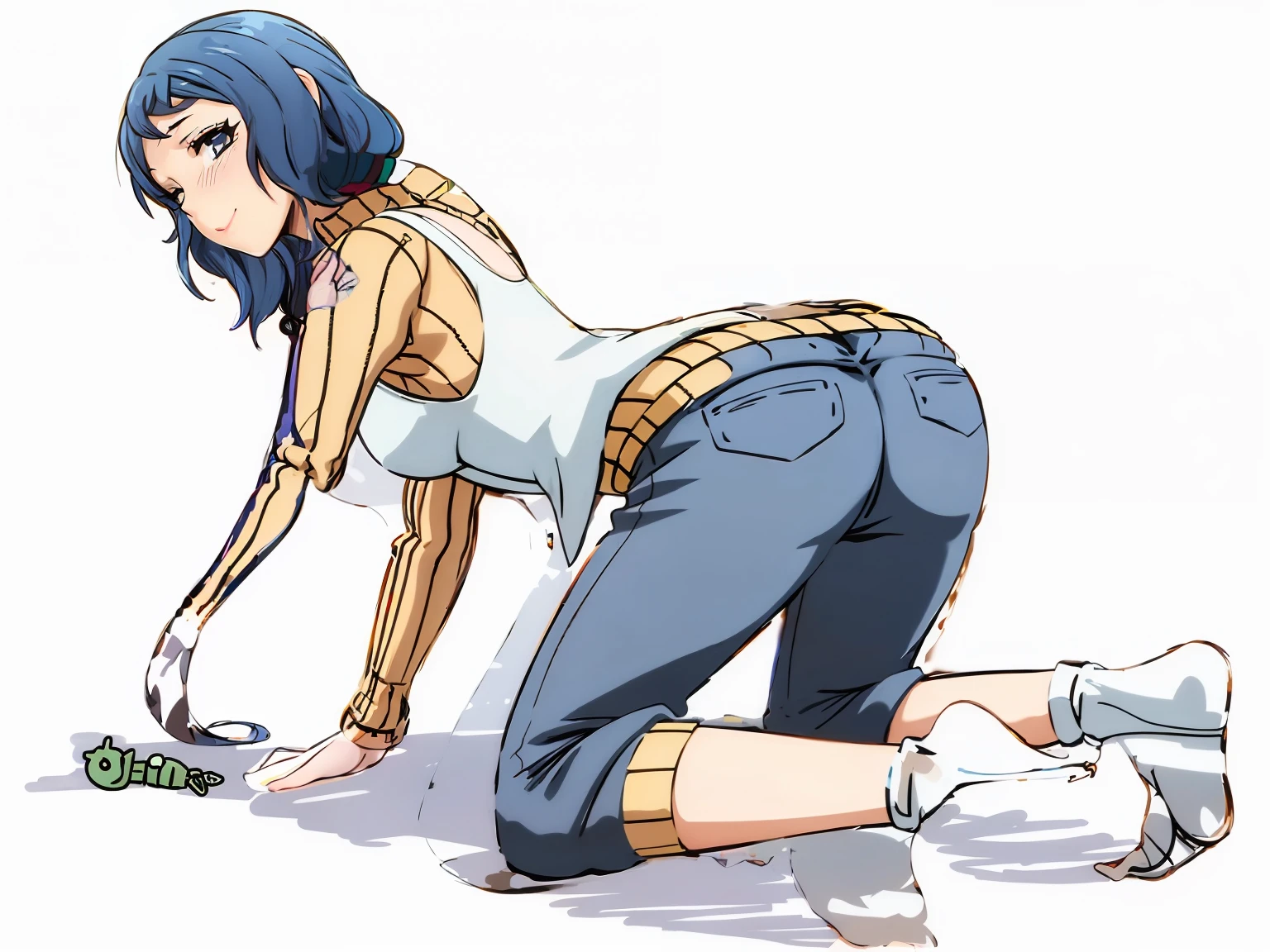 Anime girl bending over to pick up a shoe - SeaArt AI