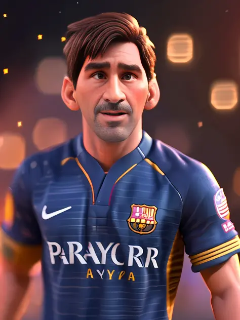 Lionel Messi, (pixar style) (masterpiece:1.2) (bokeh) (best quality) (detailed skin) (detailed texture) (8k) (claymation) (cinem...