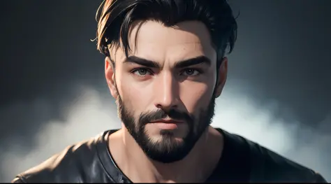 a man with a beard and leather jacket, unreal 5. rpg portrait, unreal engine character art, small character. unreal engine 5, ci...