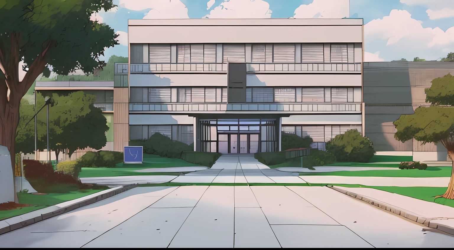 entrada da universidade, Quadros-chave de anime, animação desenhada à mão, perspectiva de dois pontos