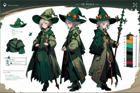 Blonde woman in green dress and hat holding a scythe, classic witch, green witch walking her garden, as a medieval fantasy chara...