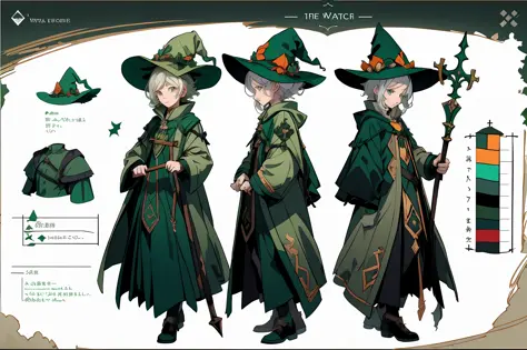 blonde woman in green dress and hat holding a scythe, classic witch, green witch walking her garden, as a medieval fantasy chara...