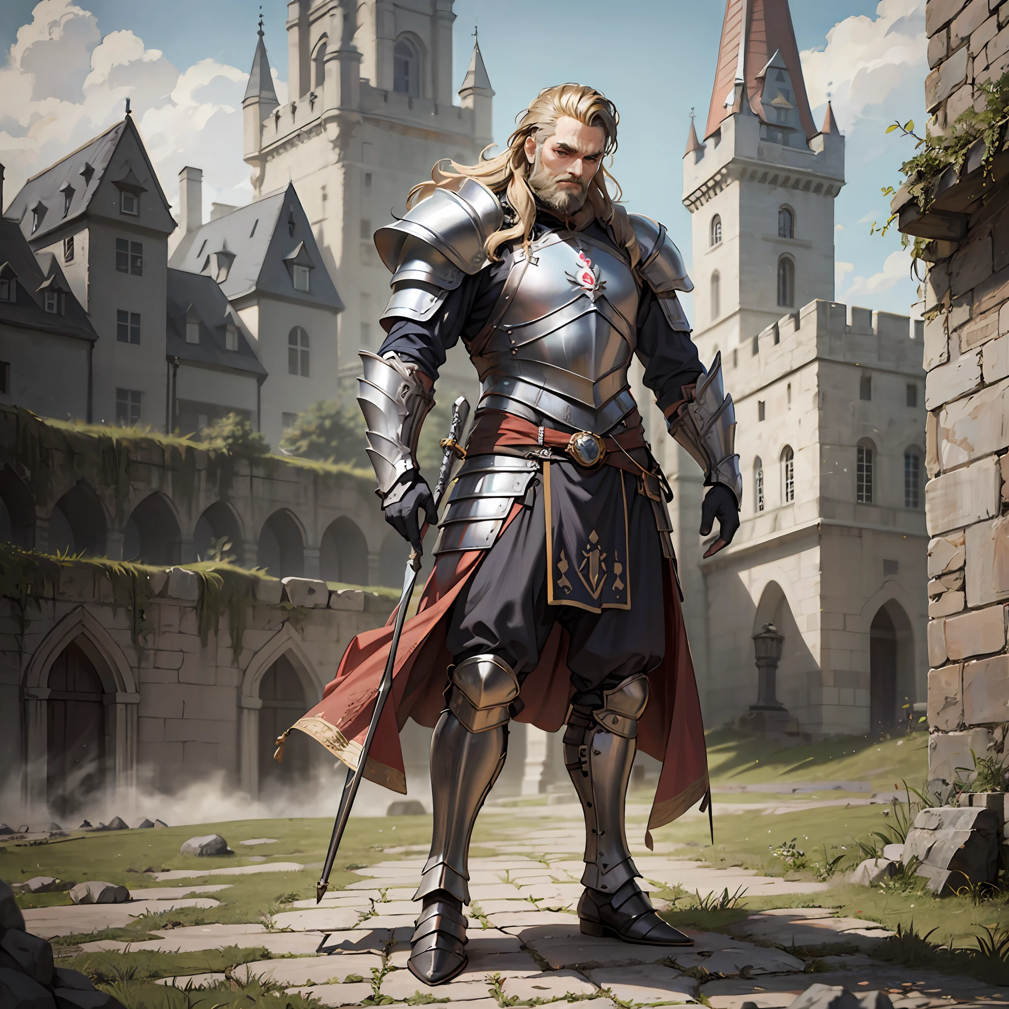 Sigfried,Men, Castle,Full Body, Nordic Armor, 4k, Bearded, Dark Fantasy, Realistic