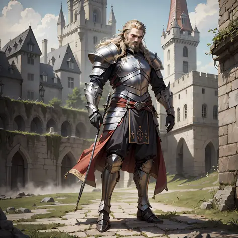 Sigfried,Men, Castle,Full Body, Nordic Armor, 4k, Bearded, Dark Fantasy, Realistic