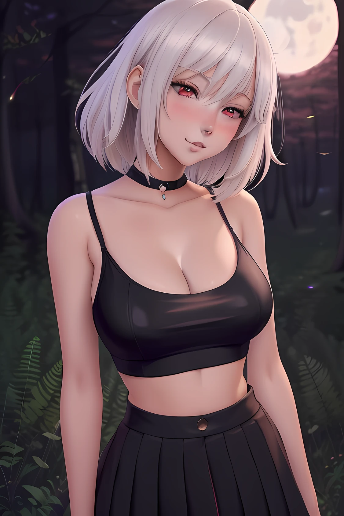 anime girl with white hair and a black top posing in a forest, [ 4 k digital art ]!!, seductive anime girl, 🤤 girl portrait, 8k high quality detailed art, realistic artstyle, smooth anime cg art, commission for high res, realistic anime artstyle, detailed digital anime art, digital anime illustration, digital anime art, photorealistic anime girl render