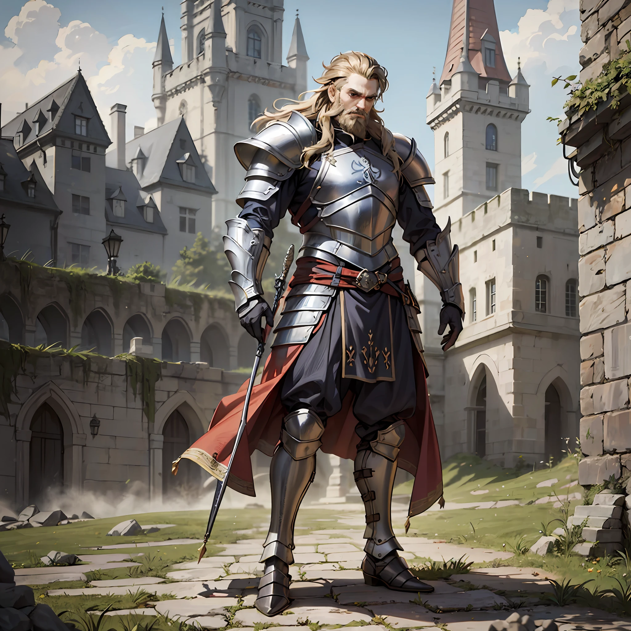 Sigfried,boy , castle,Full body, Nordic armor, 4k, bearded, Dark fantasy, realistic