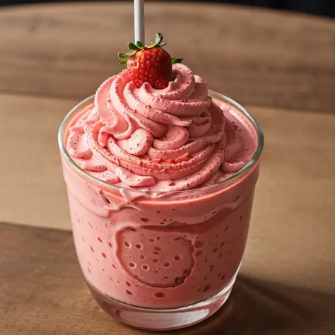 raw photo, strawberry milkshake, foodphoto, professional colour grading, soft shadows, no contrast, clean sharp focus, foodphoto...