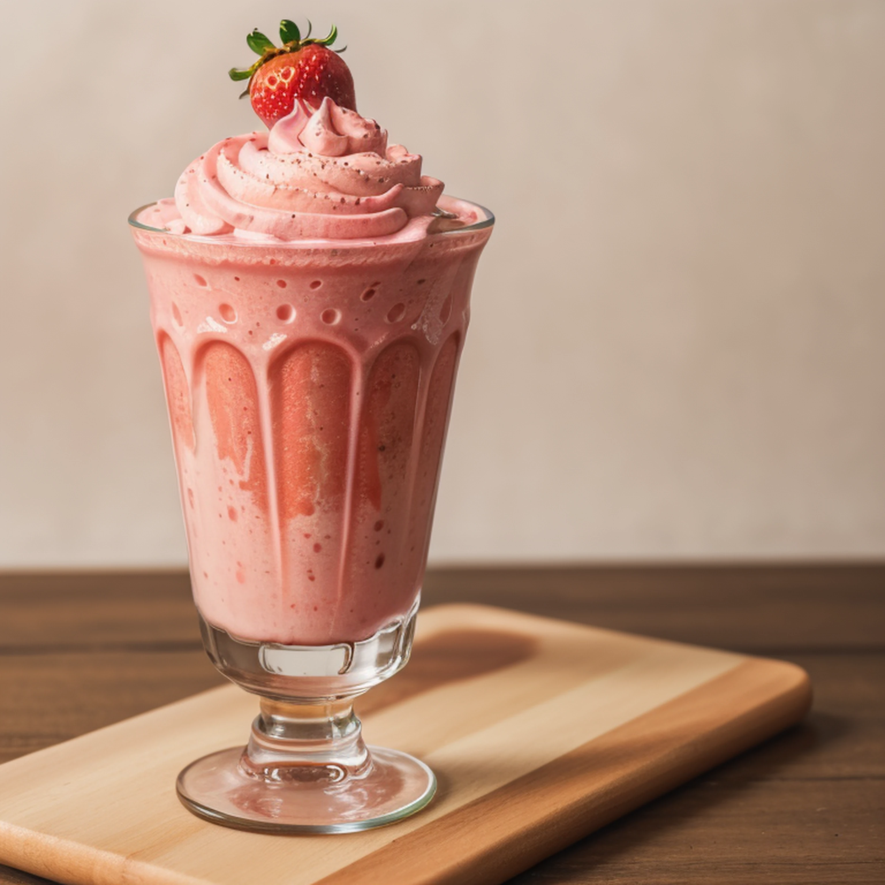 RAW photo, strawberry milkshake, foodphoto, professional colour grading, soft shadows, no contrast, clean sharp focus, foodphoto,