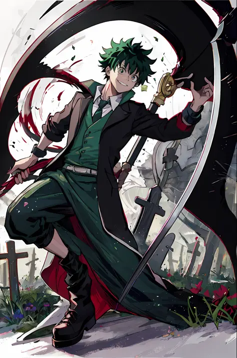 [Izuku Midoriya:1.5] [as the Grim Reaper:1.3], [dressed in plague doctor's clothes:1.2], [wielding a scythe:1.2], [in a cemetery...