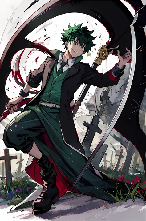 [izuku midoriya:1.5] [as the grim reaper:1.3], [dressed in plague doctor's clothes:1.2], [wielding a scythe:1.2], [in a cemetery...