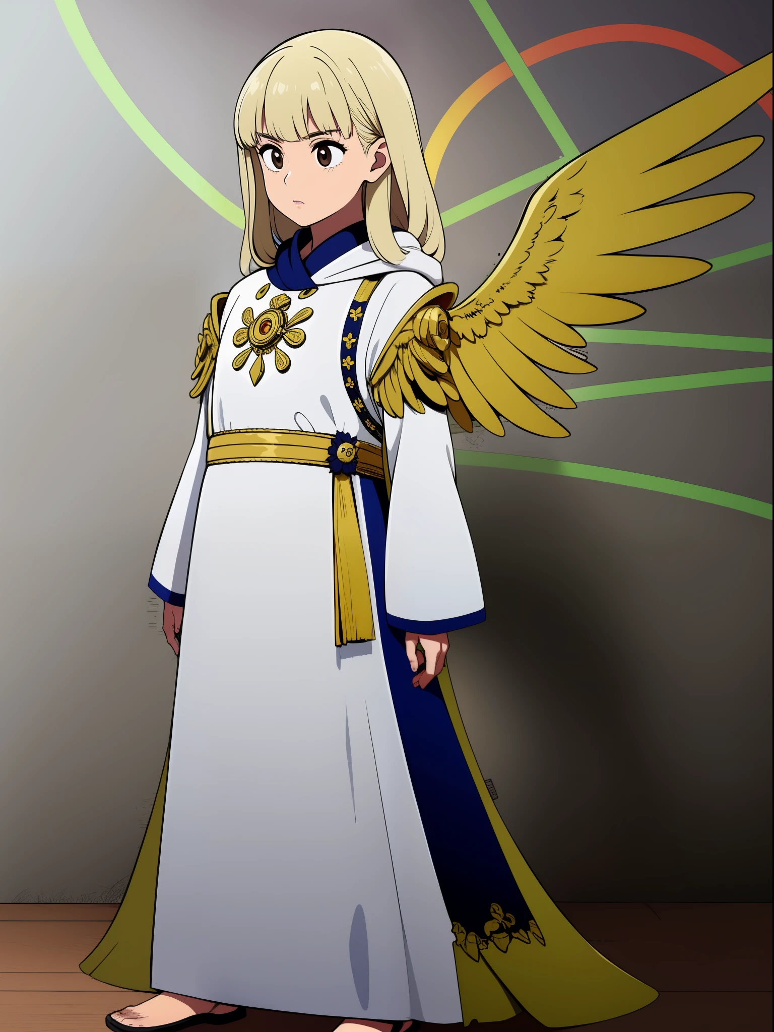 golden god, golden body, rainbow wings,, long robe, long dress, costume, male, solo focus, alone