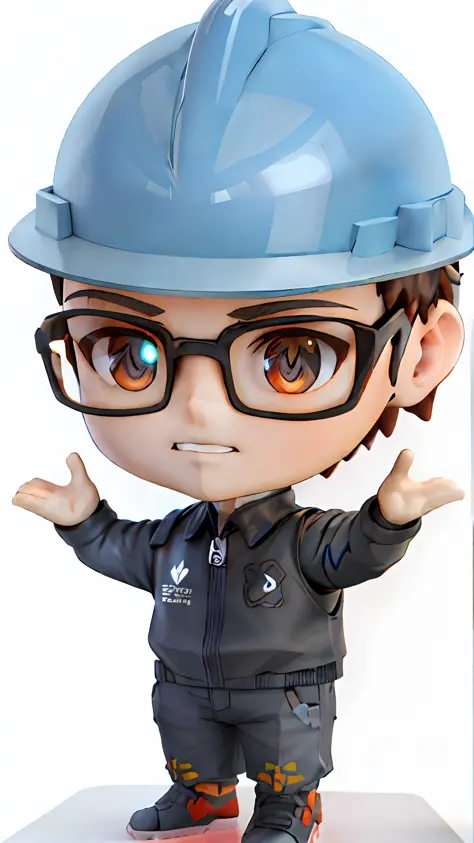 There is a small toy for a man in a hard hat, watering in the garden, anime Nendoroid by Elon Musk, Nendoroid 3 D, cute 3 D rend...
