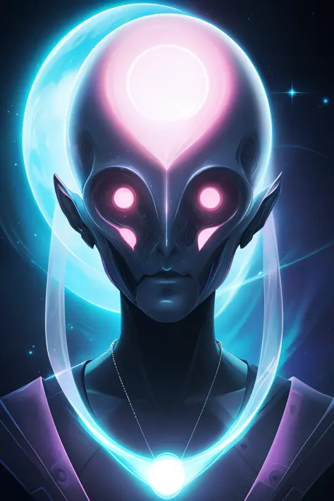 ghostly portrait of a futuristic alien from another dimension creator of the universe
