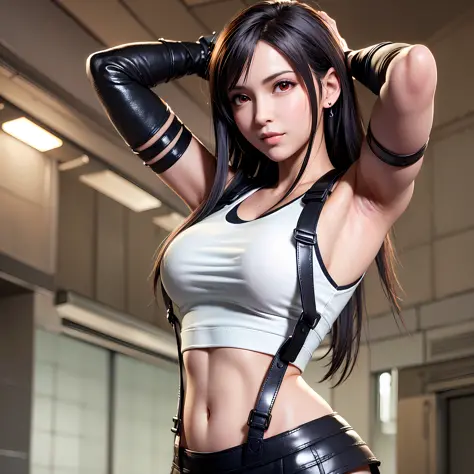 8k,masterpiece, bset quality,big, (1 girl), tifa lockhart, red_eyes, black hair, long hair, shiny skin, shiny big, ((best qualit...