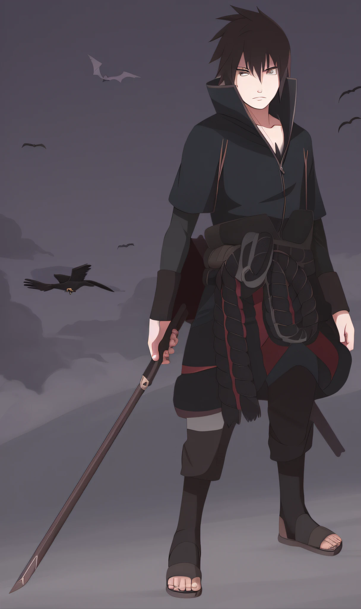 Anime boy with sword and bird in background - SeaArt AI