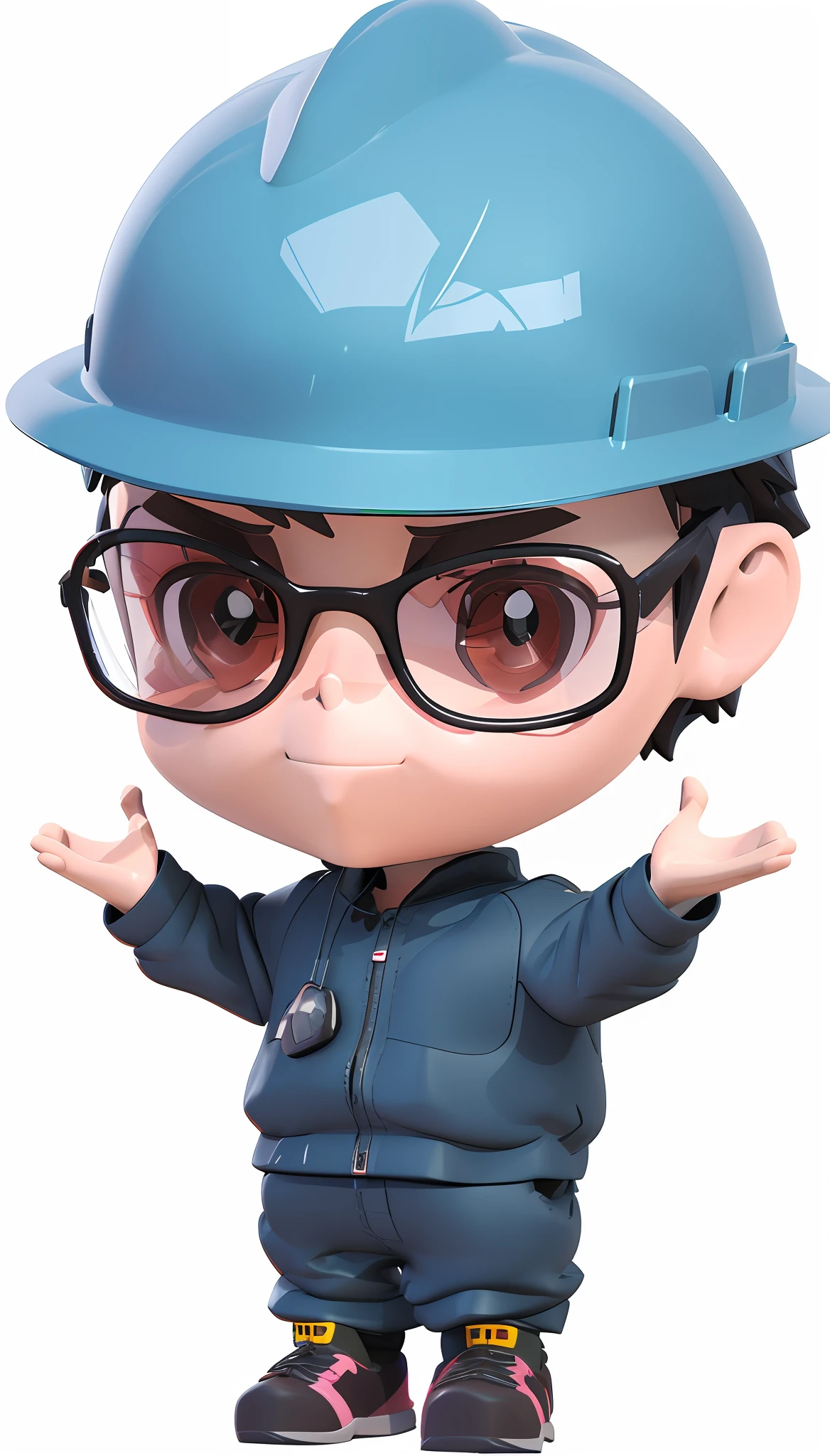 There is a little boy in hard hat and glasses, eating at dinner, Elon Musk's anime Nendoroid, cute 3 D rendering, cute characters, art rendering, close-up characters, 2 D illustration, 2D illustration, anime style 3D, kawaii headquarters rendering, Nendoroid 3 D, high quality portraits, highly detailed characters, engineers, 3D characters