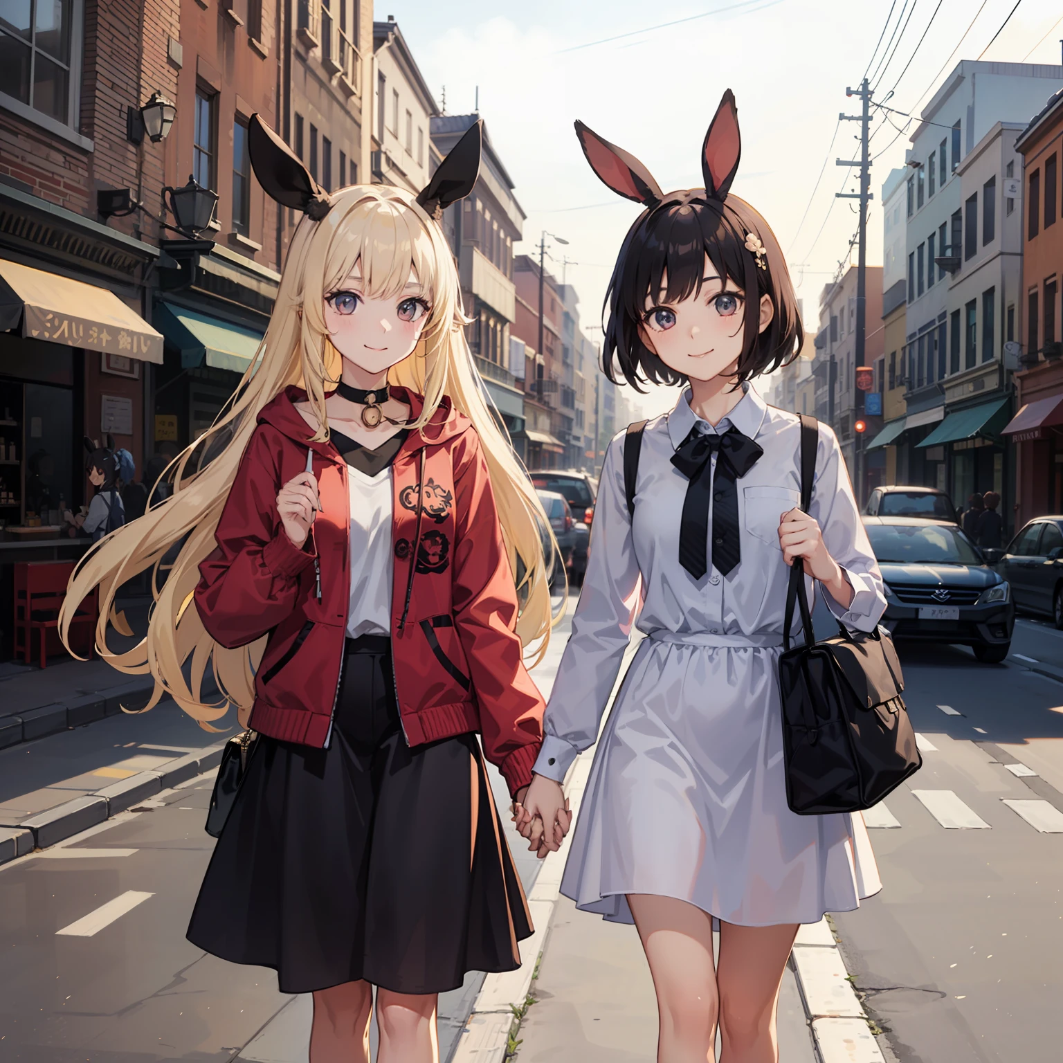 Anime characters walking down a street in a city - SeaArt AI