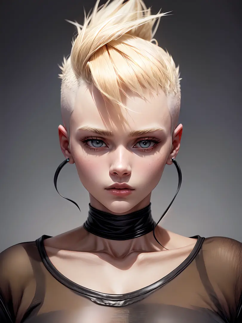 a 20 yo woman, blonde, (hi-top fade:1.3), dark theme, soothing tones, muted colors, high contrast, (natural skin texture, hyperr...