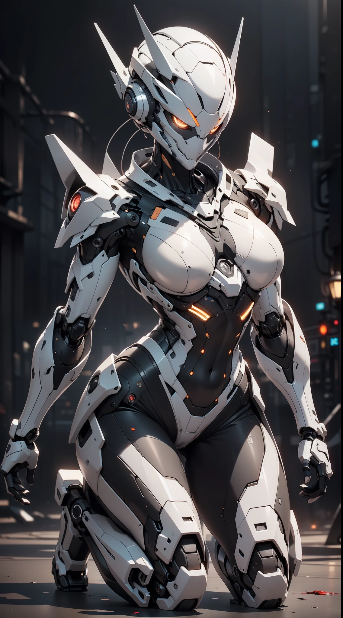 (Future 1.5), (1 Mechanical Girl: 1.5), Full Body, Solo, Slender Waist, ((Exposing Abdomen and Head))), Thick Thighs, (Mechanical Joints: 1.2), (Mechanical Limbs: 1.1), (Blood Vessels Connected to Tubes), (Mechanical Vertebrae Attached to the Back), (Mechanical Neck Attached to Neck), Armor Lights, Mecha Head Mirror, (Glowing Arm: 1.5), (Laser Eyes: 1.5), Fierce Eyes, Mole Under Eyes, (Weapons: Future Weapons, Sci-Fi Weapons), Crouching Posture,
Color, HDR, Ray Tracing, NVIDIA RTX, Super Resolution, Unreal 5, Subsurface Scattering, PBR Textures, Post Processing, Anisotropic Filtering, Depth of Field, Maximum Sharpness and Acutance, Rule of Thirds, 16k Raw, (Glow Particle: 1.4), Extremely Detailed CG, Unity 8K Wallpaper, 3D, Cinematic Lighting, Lens Vires, Reflections, Sharp Focus, Cyberpunk Art, Realistic, Highly Detailed CG Illustration, Extremely Delicate and Beautiful, Cinematic Light, (Realistic: 1.5), (dark background:1.5), dynamic angle, masterpiece, best quality, hyper detail, illustration, detail light, dramatic_shadow,face shadow, extra detail, best performance, (nsfw:0.9)