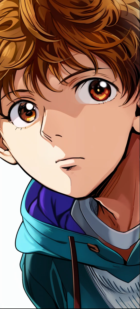un anime d&#39;un homme aux cheveux bruns, Fermer, veste, se concentrer, manga couleur, couleur manga, manga couleur, manga couleur panel, fond simple