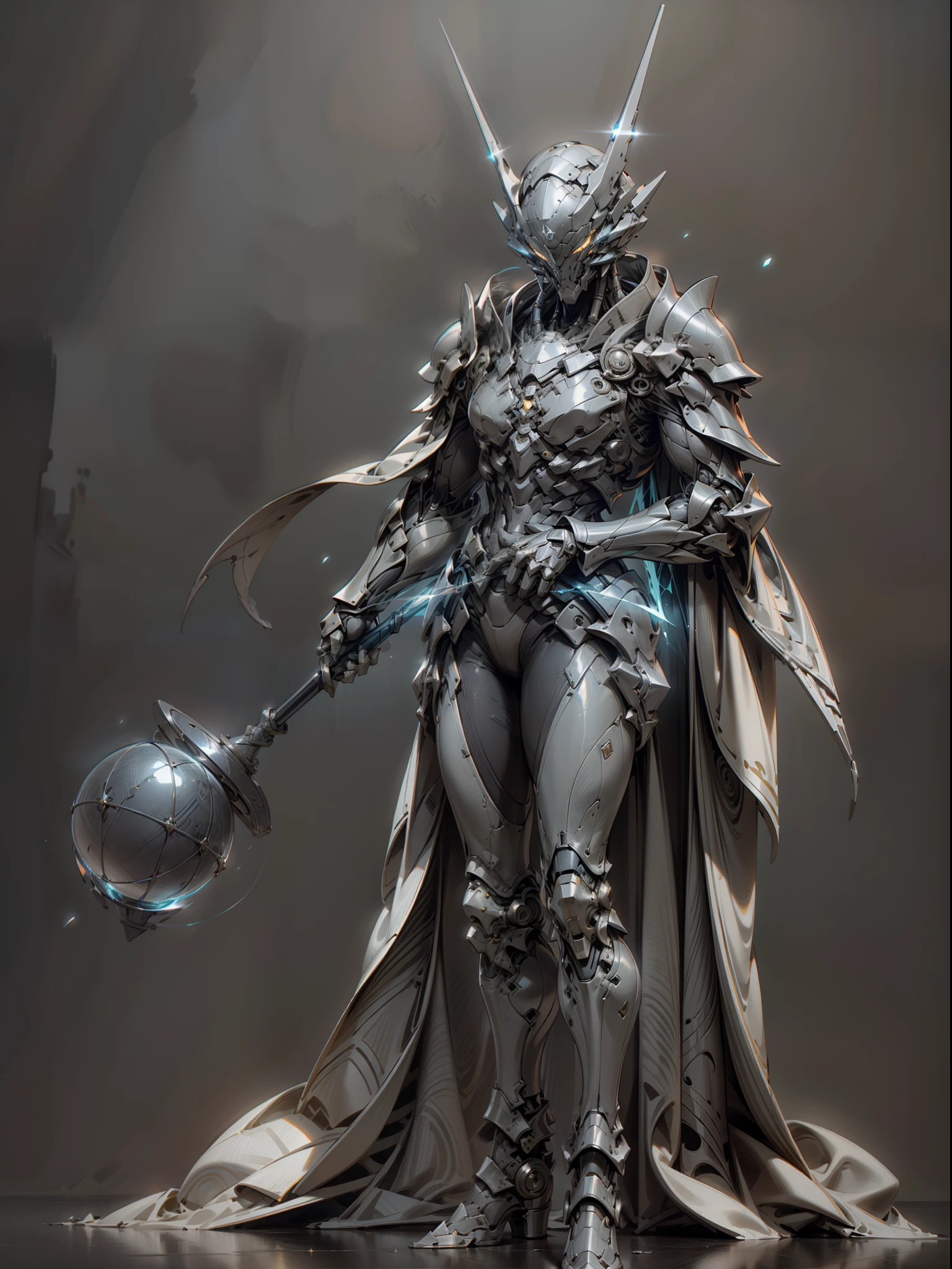 Ghost armor holding huge ice wand, male mage, ice blue armor all over ...