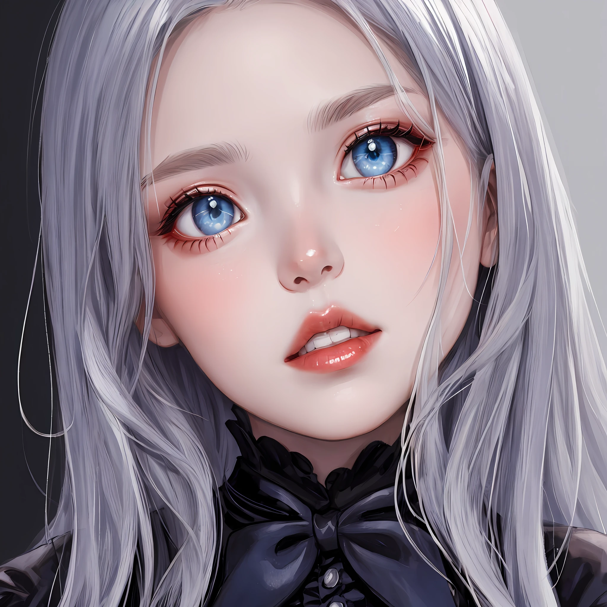 Wednesday, addams side lighting, beautiful eyes finely detailed: 1.2), masterpiece * portrait, realistic, glossy skin, shiny skin, facial light, bright face, (1girl), facial light, shiny face, glossy skin, ((portrait)), face focus, front viewer, blue stripe,