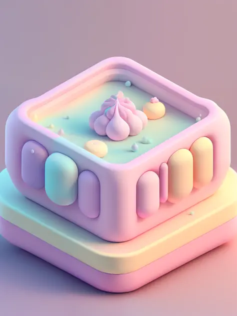 Microscopic world, isometric view of cute kawaii keyboard, (pink, white, yellow, purple), cozy and soft, lighting particles, dynamic light effects, futuristic, incredible detail, super resolution, palace